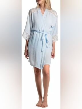 Nwt Linea Donatella Luxe Satin Bridal Robe - S/M Blue